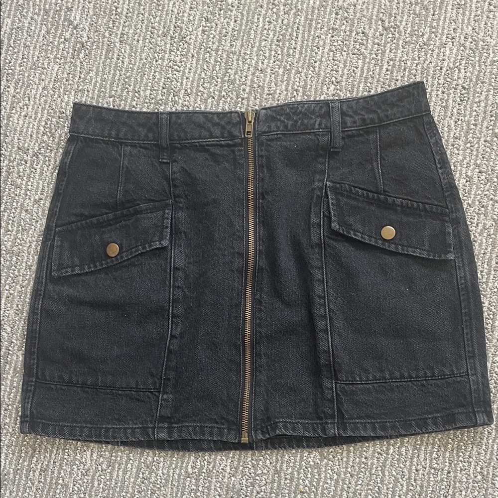 Forever 21 Black Denim Mini Skirt with Gold Accents